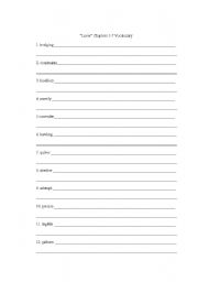 English worksheet: Novel Vocabulary for 
