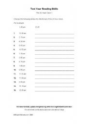 English worksheet: the hours