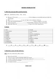 English Worksheet: REVISION VOCABULARY TEST