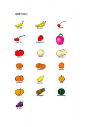 English Worksheet: fruits and vegetables. miniflashcards