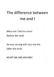 English Worksheet: Difference between me and I