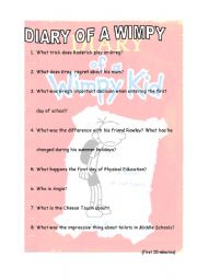 English Worksheet: DIARY OF A WIMPY KID (first 20 minutes)