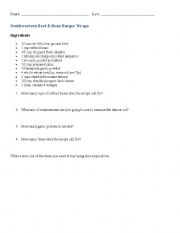 English Worksheet: Southwest Recipe Worksheet
