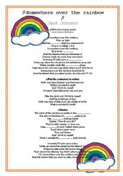 English Worksheet:  Song. Somewhere over the rainbow. 