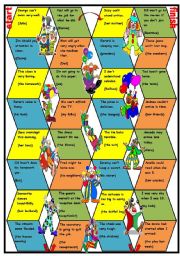 Clowns Boardgame: so / neither + special verb  B&W version  game directions  tokens  3 pages  editable