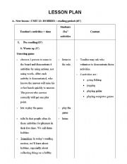 English worksheet: Hobbies - lesson plan