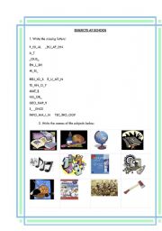 English worksheet: subjects at school