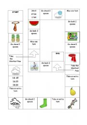 Board game - revision of clothes, weather and fruit 