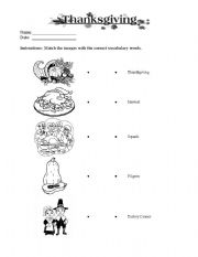 English Worksheet: Thanksgiving vocab matching