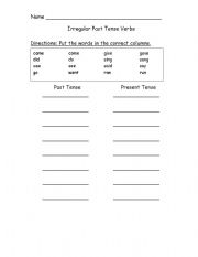 English worksheet: Irregular Past Tense Verbs