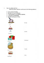 English worksheet: days of the week and food match