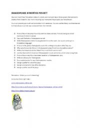 English worksheet: Shakespeare homework project