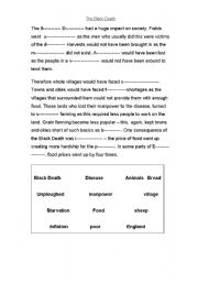 english worksheets the black death problems word cloze activity worksheet for sen