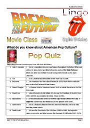 Back to the Future Quiz, Movie and Song Activity - 4 pages