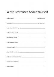 English worksheet: Write True Statements About Yourself