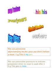 English worksheet: Possessive adjectives and pronouns.