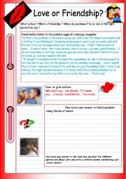 English Worksheet: Teenagers problems: Love or frienship?