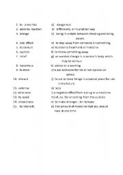 English Worksheet: matching words with definition- medical labels