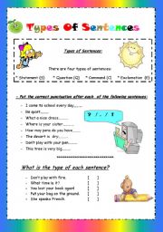 English Worksheet: Types of sentences ( statement/ question / command/ exclamation)