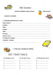 English worksheet: my lessons