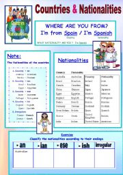 English Worksheet: Countries and Nationalities. How to form nationalities
