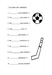 English Worksheet: Can and cant