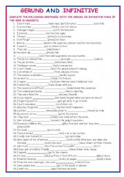 English Worksheet: GERUND AND INFINITIVE (KEY INCLUDED) 2