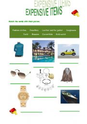 English worksheet: Expensive items