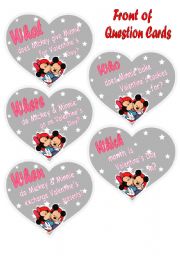 Valentines Memory (Matching Pairs) Game with Wh Questions & Answers Focus. 6 Pages and 20 cards.