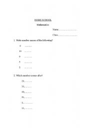 English worksheet: Maths Revision worksheet (Grade 1 )