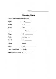English Worksheet: Monster Math