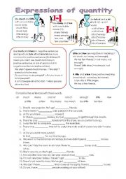 English Worksheet: Expressions of quantity - explanation, exercise and key
