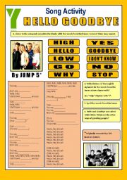 English Worksheet: Song Activity - Hello Goodbye (By Jump5) - for beginners