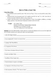 English Worksheet: How to create an effective title