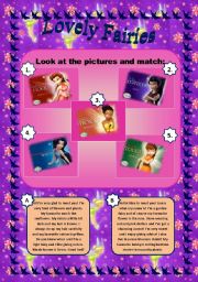 English Worksheet: LOVELY FAIRIES.(2 PAGES) READ AND MATCH+PUZZLE+KEY