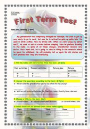 evaluation test 2  LIfe style reading passage with 7 exercises: comprehension ,grammar ( past tense+ relative pronouns) w deriving nouns and final s pronunciation + a written topic .Fully editable.