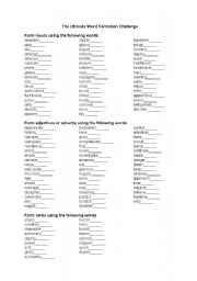 English Worksheet: word formation challenge