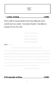 English worksheet: Grade 7 Test