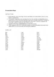 English worksheet: Pronunciation Bingo
