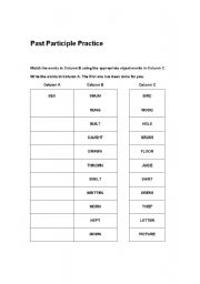 English Worksheet: Past Particple Practice