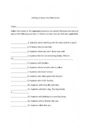 English Worksheet: getting to know your classmate