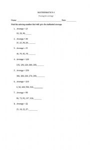 English Worksheet: Finding the average