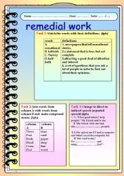 English Worksheet: remedial work ( 3 activities dealing newspaers lexis , compound nouns and reported speech)