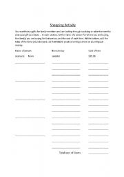 English worksheet: Shopping for gifts  (Shopping activity)