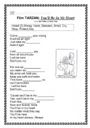 English Worksheet: youll be in my heart 