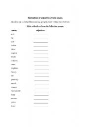 English Worksheet: formation of adjectives