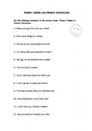 English worksheet: Present Simple and Present Continuous.