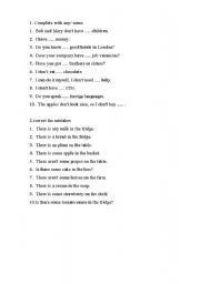 English Worksheet: A, any, some