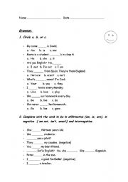 English worksheet: EXAM: To be, usual questions,Present simple and vocabulary.
