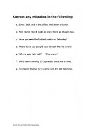 English worksheet: Simple Past or Present Perfect  Exercise